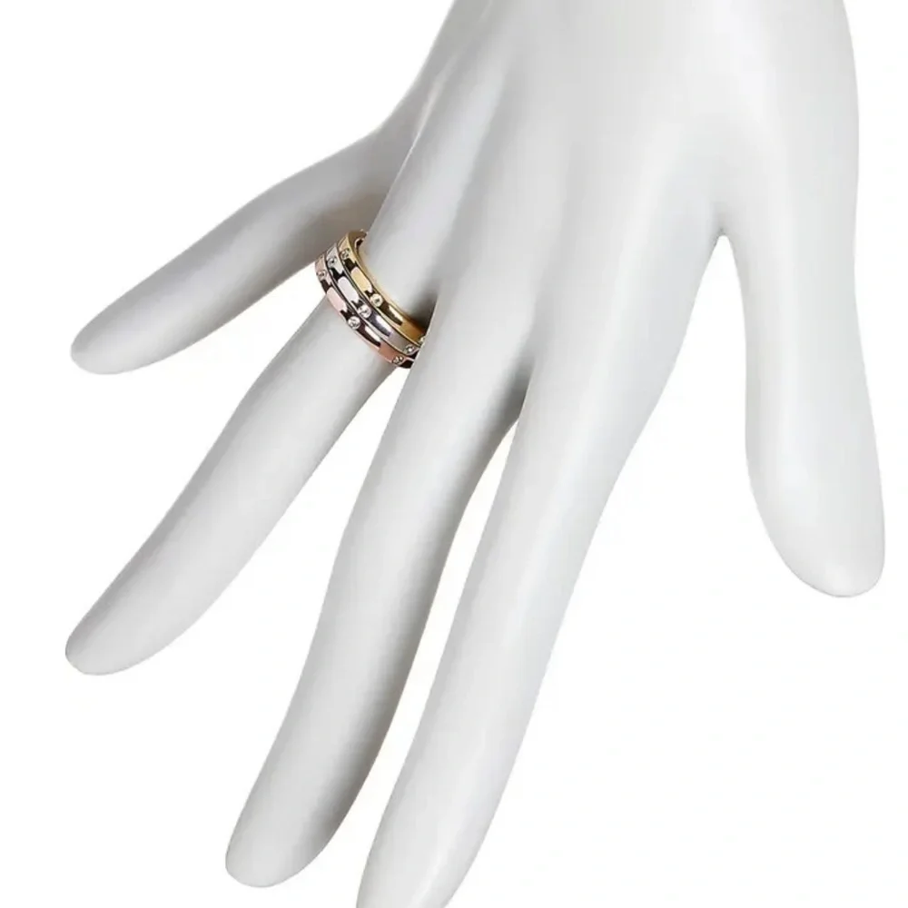 14K GOLD SWAROVSKI Chrystal Studded Band Set Of 3 NWT